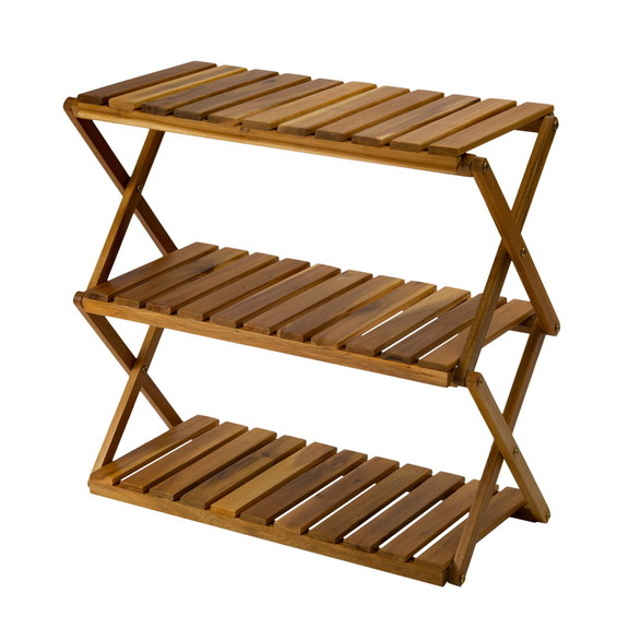 Acacia 3 Tiers Wooden Plants Stand Foldable Shoe R...