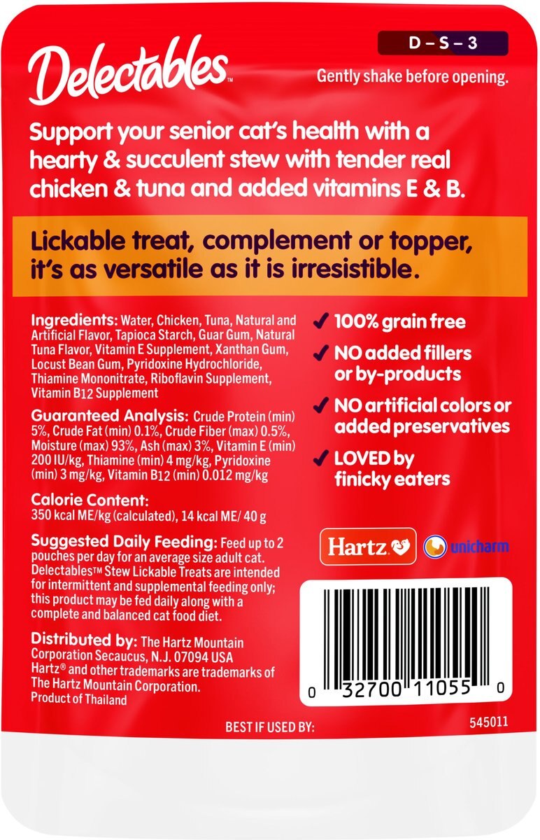 Hartz Delectables Stew Senior 10+ Chicken and Tuna Lickable Cat Treat