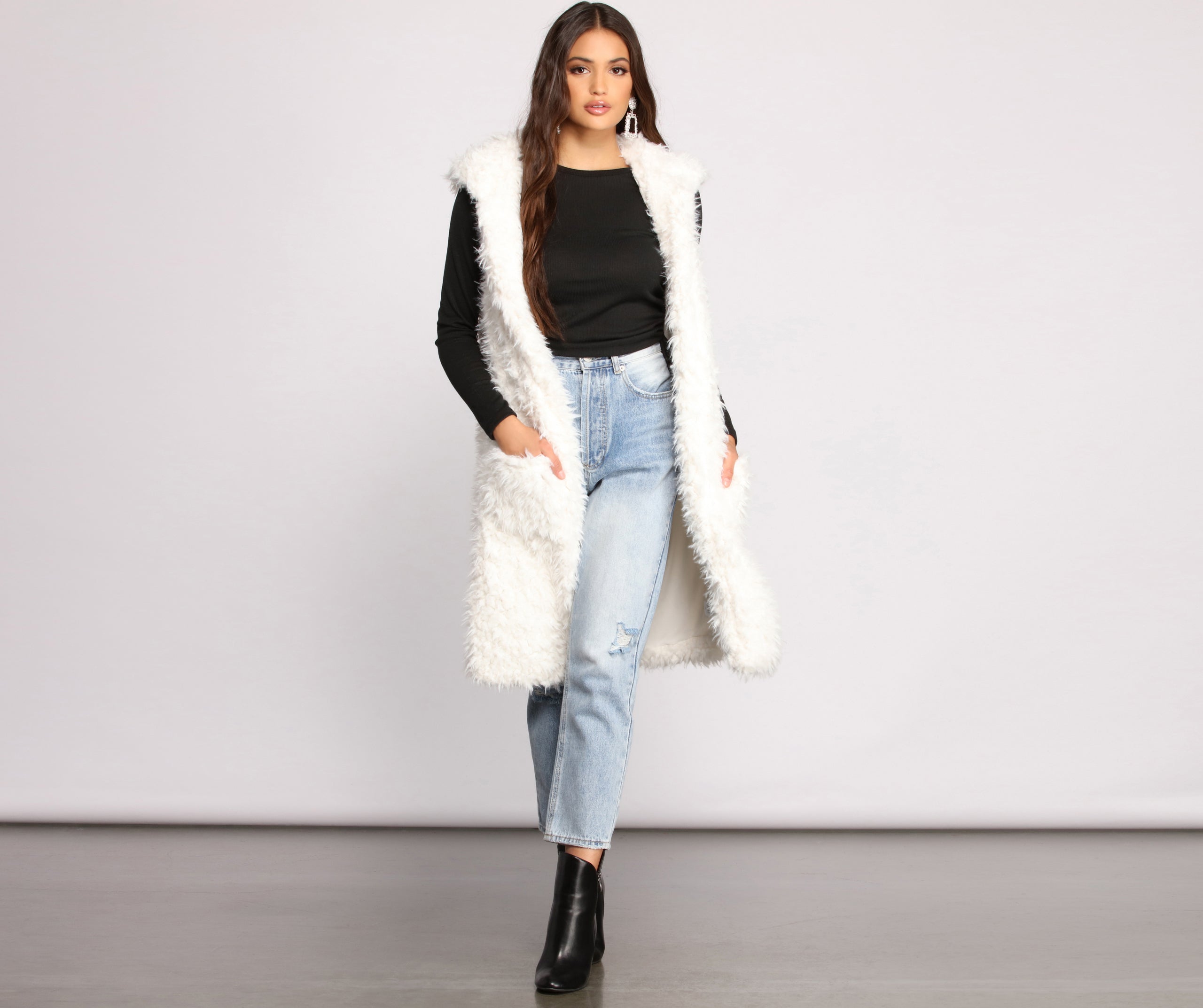 Major Diva Faux Fur Long-Line Hooded Vest