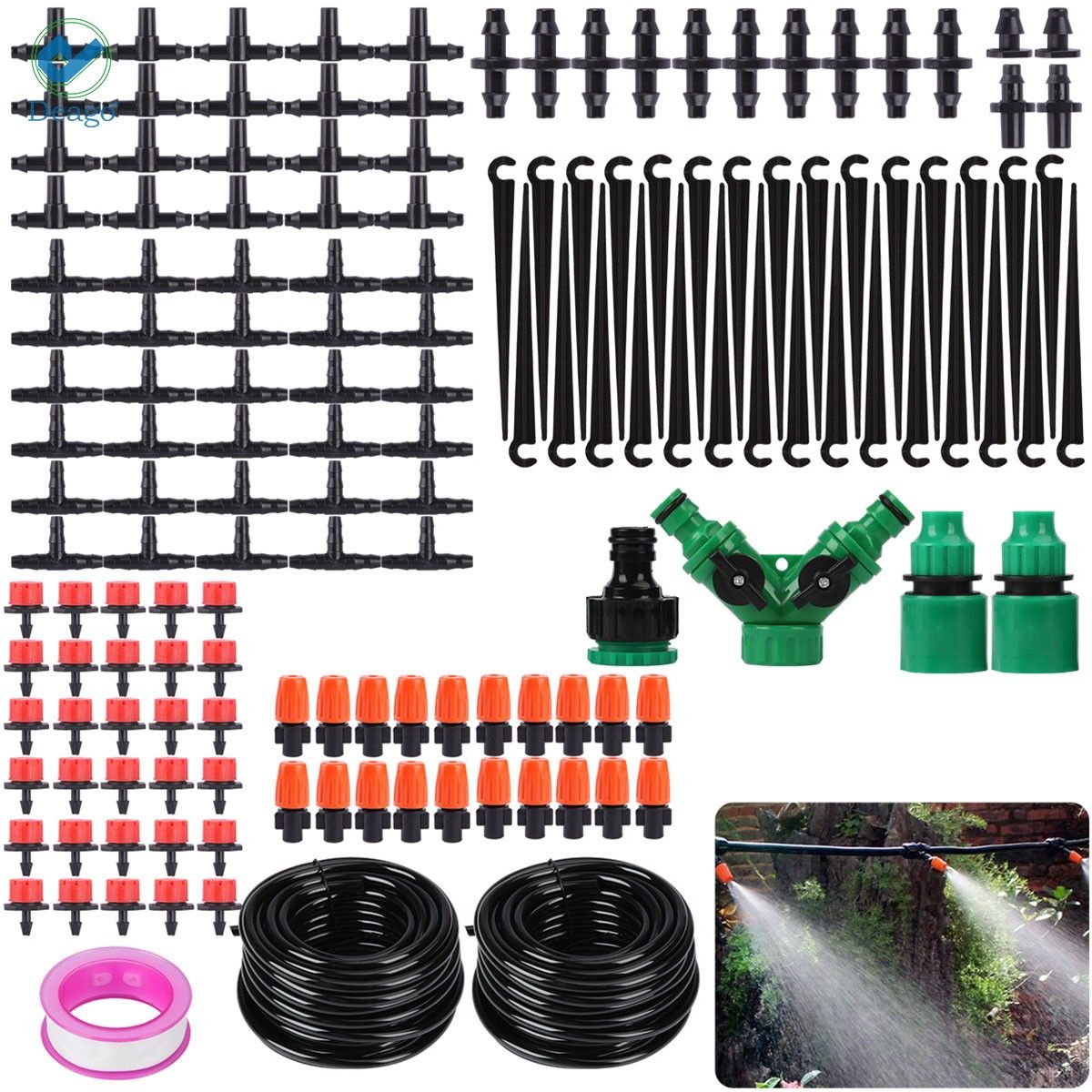 Deago Garden Irrigation System， 100ft/30M Blank Distribution Tubing Watering Drip Kit/DIY Saving Water Automatic Irrigation Equipment Set for Garden Greenhouse， Flower Bed，Patio，Lawn