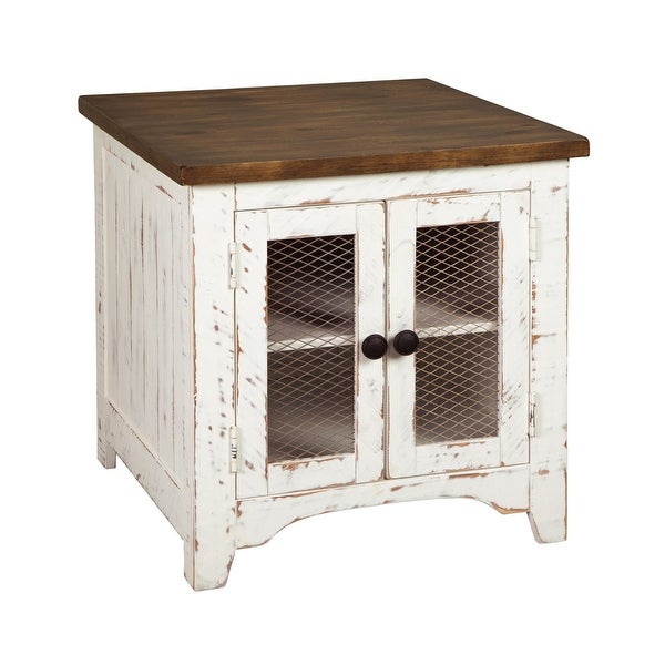 Signature Design by Ashley Wystfield Ivory and Brown Pine Wood End Table