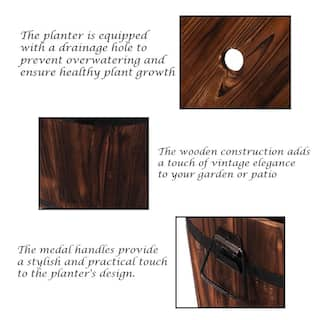 Gardenised Rustic Wooden Whiskey Barrel Planter with Durable Medal Handles and Drainage Hole - Set of 3 QI003236.3