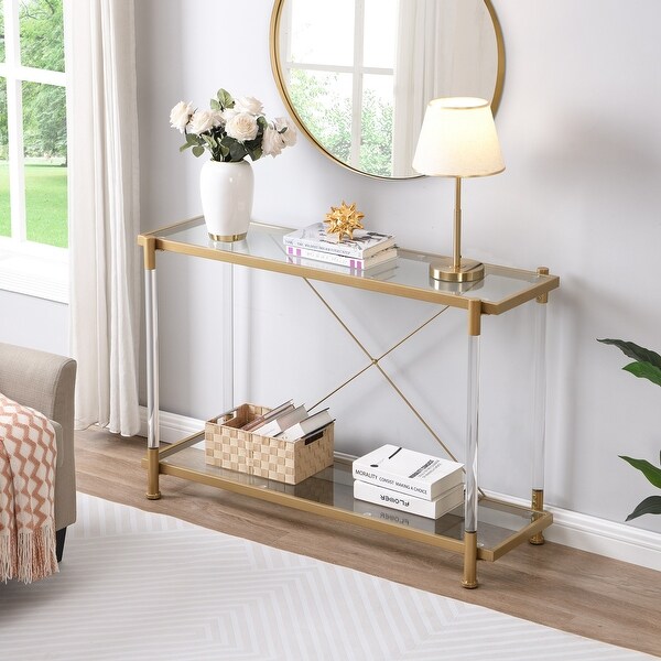 Modern Style Glass Console Table With Two shelves