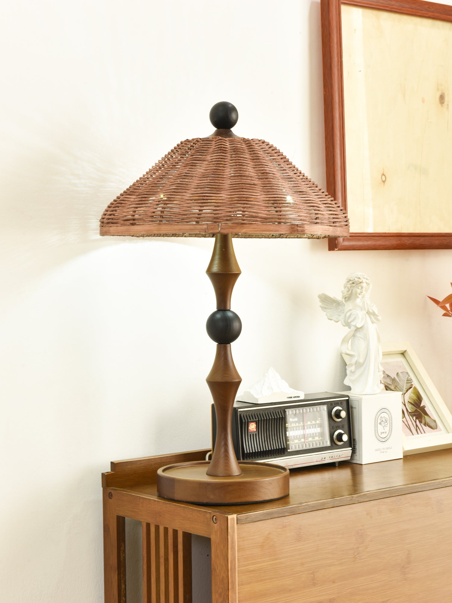 Striped Rattan Shade Table Lamp