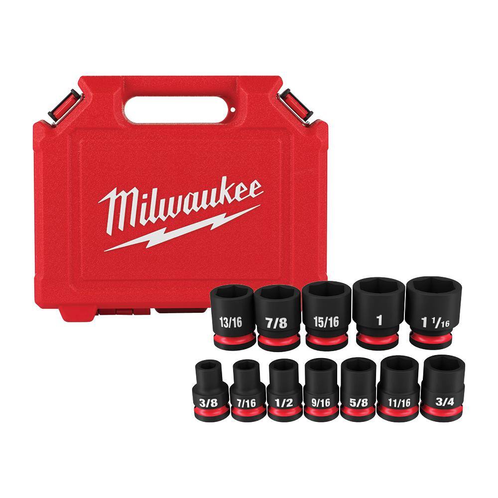 MW SHOCKWAVE 12 in. Drive SAE 6 Point Impact Socket Set (12-Piece) 49-66-7010