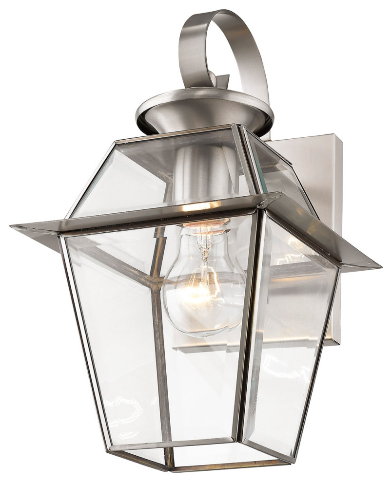 Westover 1 Light Outdoor Wall Light  Brushed Nickel   Traditional   Outdoor Wall Lights And Sconces   by Buildcom  Houzz