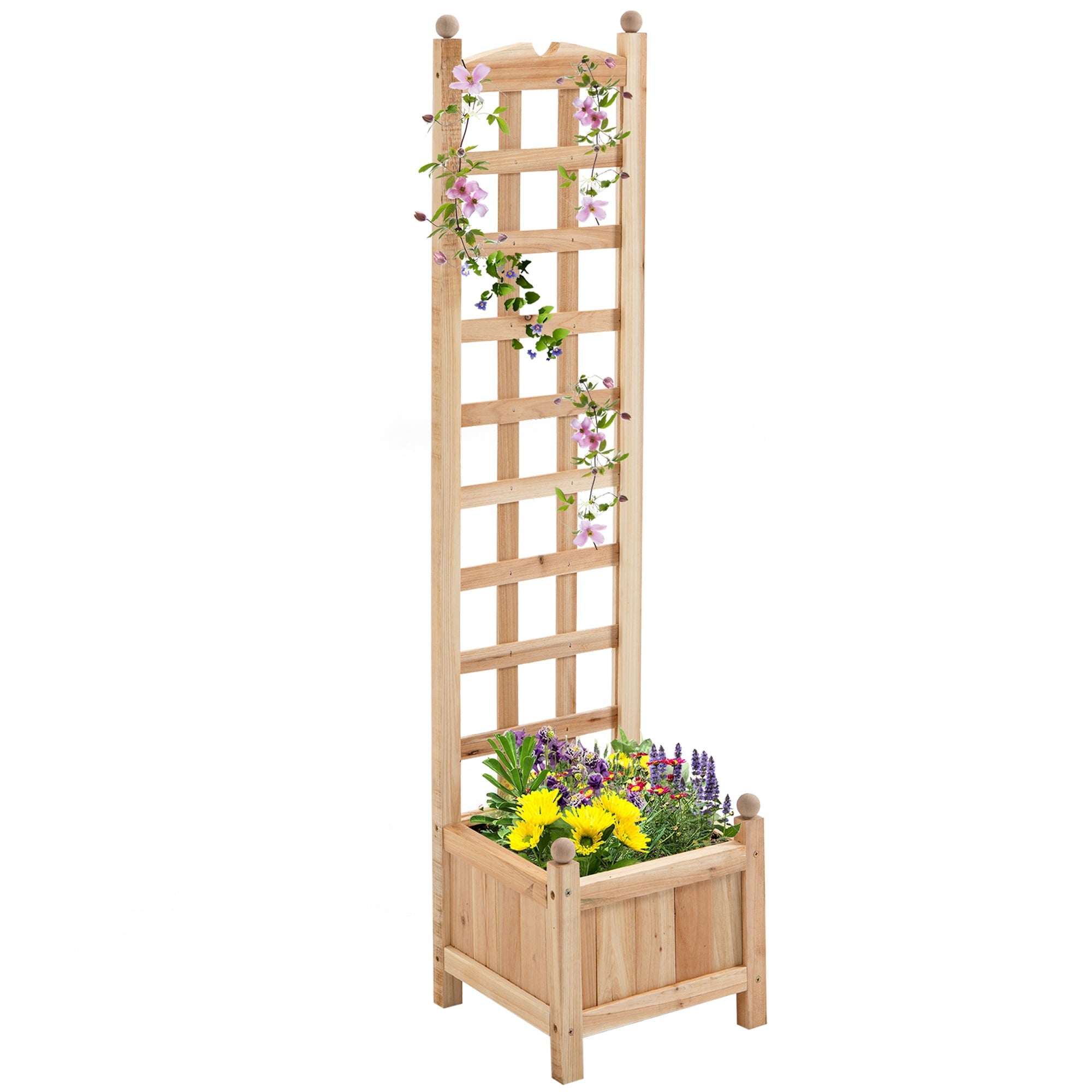 Outsunny 12" x 12" x 49" Raised Garden Bed with Trellis Board Back