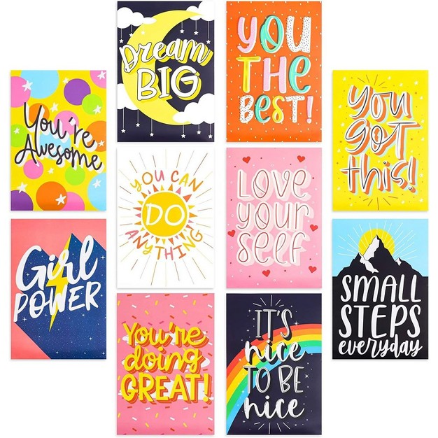 10 pack Motivational Poster With Bright Colors Positive Words Idea For Students Teenagers 13 X 19 Inches