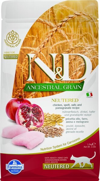 Farmina NandD Ancestral Grain Chicken and Pomegranate Recipe Neutered Cat Dry Food