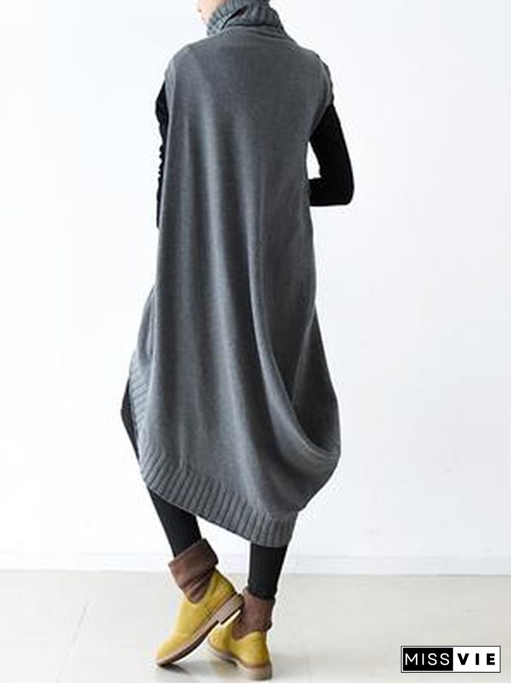 Casual Vintage Knitting High-Neck Sleeveless Dress