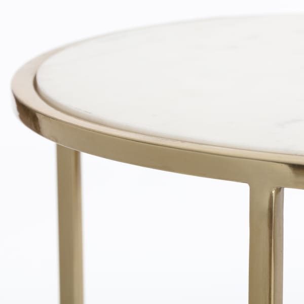 Adore Decor Elliott Marble Side Table， White/Gold