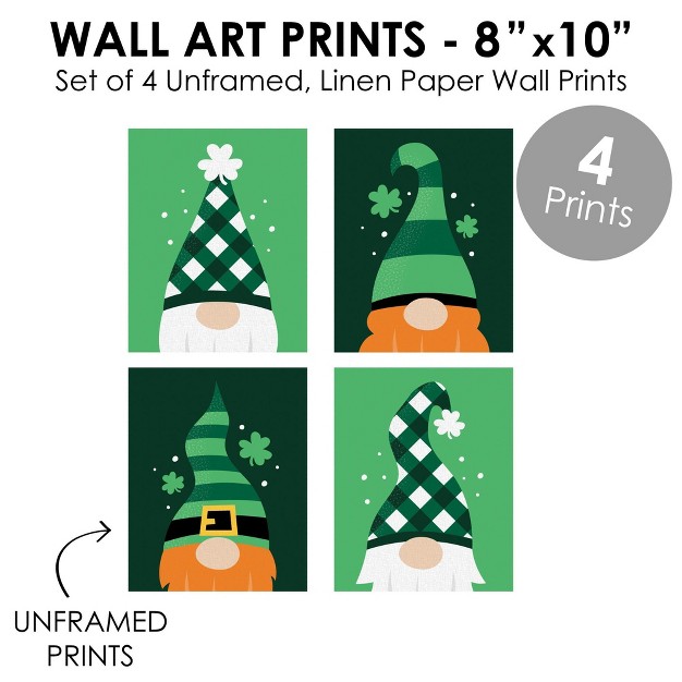 Big Dot Of Happiness Irish Gnomes Unframed St Patrick x27 s Day Linen Paper Wall Art Set Of 4 Artisms 8 X 10 Inches