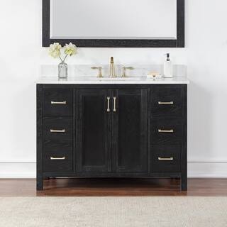 Altair Hadiya 48 in. W x 22 in. D x 34 in. H Bath Vanity in Black Oak with Carrara White Composite Stone Top 542048-BO-AW-NM