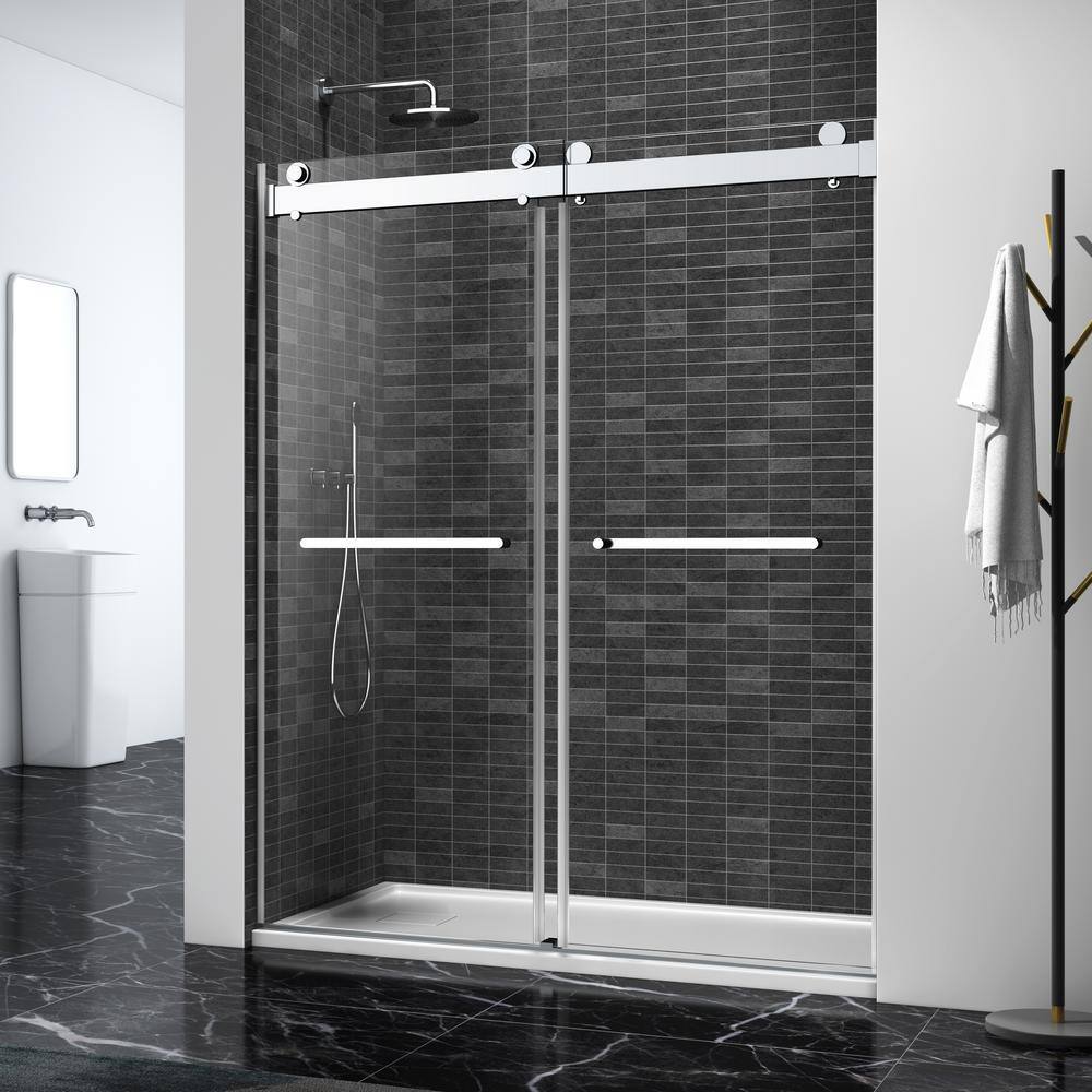 Xspracer Moray 72 in. W x 76 in. H Sliding Frameless Shower Door in Brushed Nickle Finish with Clear Glass JH-21S100272BN