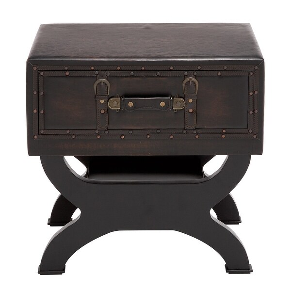 Vintage Wood Leatherette Suitcase Accent Table