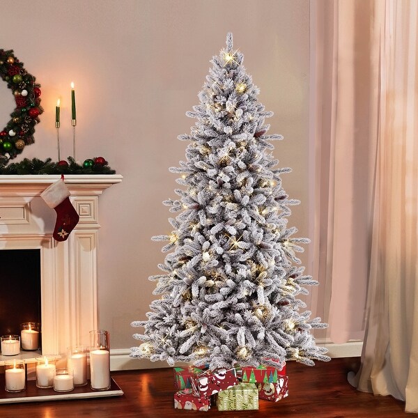 Puleo International 7.5 ft. Prelit Flocked ‎Bennington Fir Artificial Christmas Tree