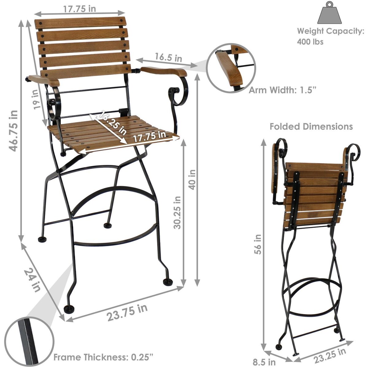 Ultimate Patio 2 Piece Deluxe European Chestnut Folding Bistro Bar Chair Set