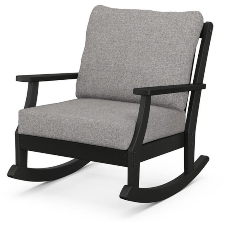 POLYWOOD Braxton Deep Seating Rocking Chair in Black / Grey Mist