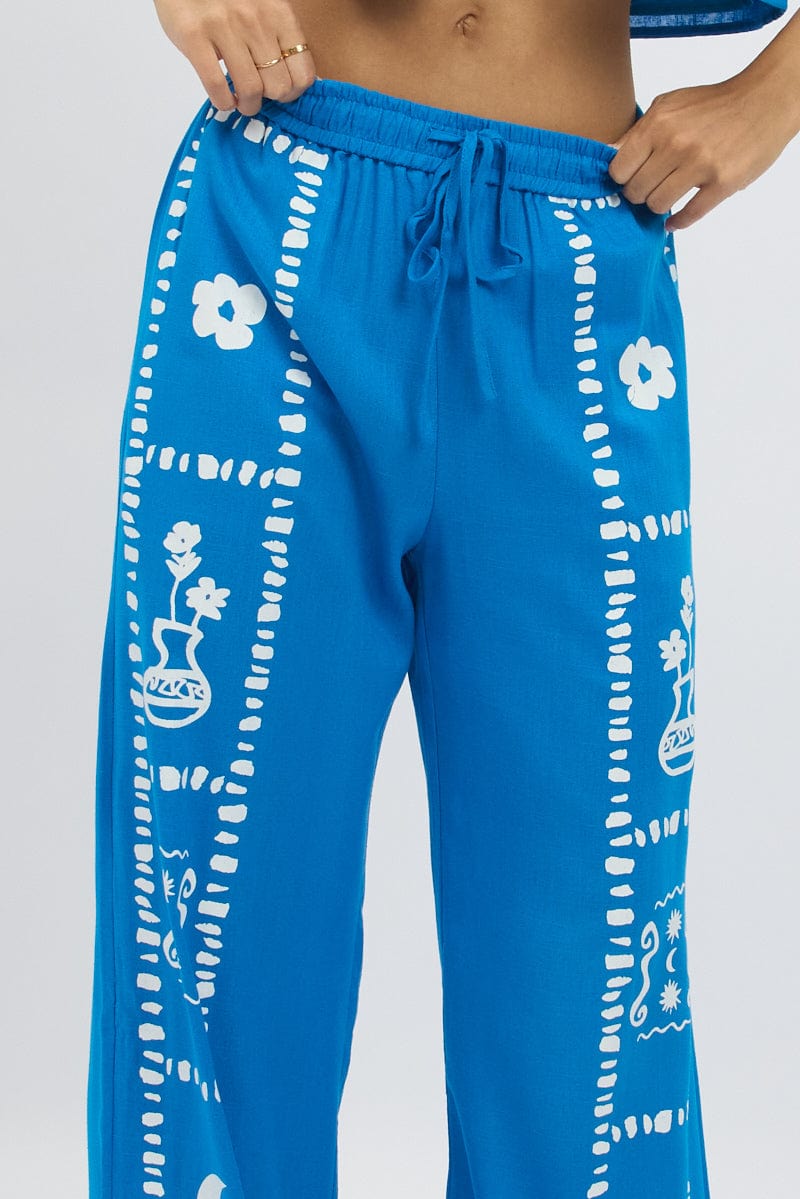 Blue Wide Leg Pants Elasticated Waist