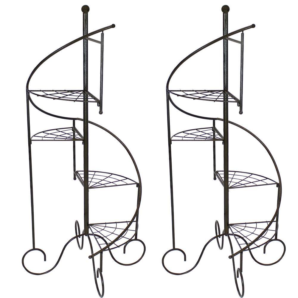 Sunnydaze Decor 56 in. 4-Tier Metal Iron Plant Stand with Spiral Staircase Design (Set of 2) HMI-733