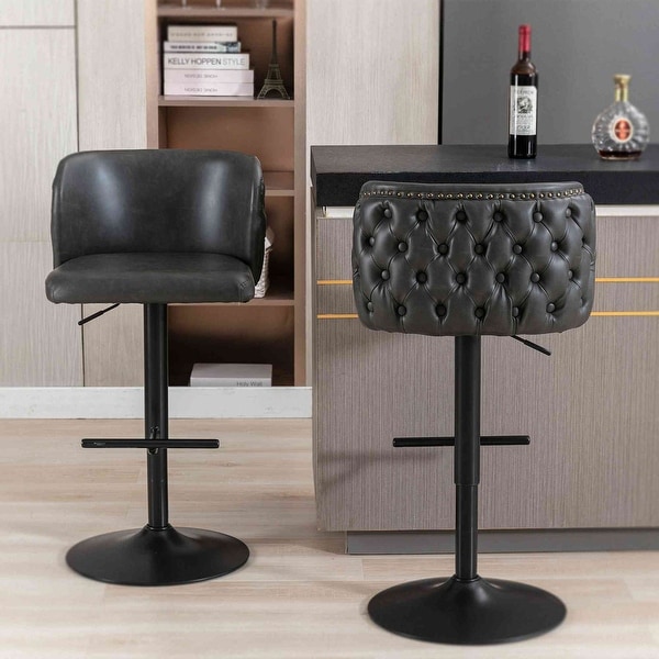 PU Upholstered Swivel Barstools with Adjusatble Height， Set of 2