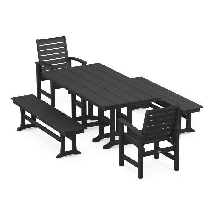 Polywood Signature 5-Piece Farmhouse Dining Set with Benches PWS1191-1