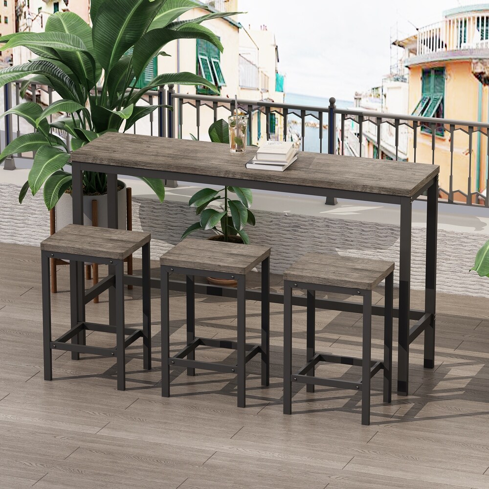 4 Piece Kitchen Bar Dining Table Set with 3 Stools