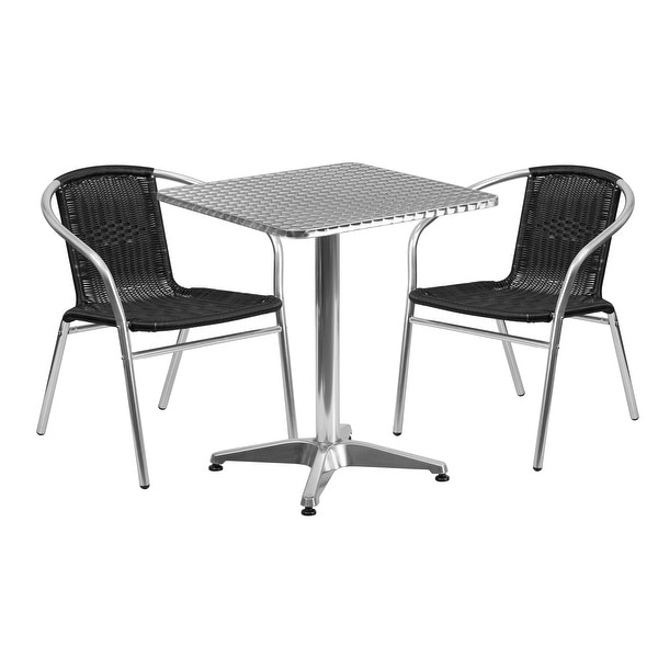 23.5'' Square Aluminum IndoorOutdoor Table Set with 2 Rattan Chairs