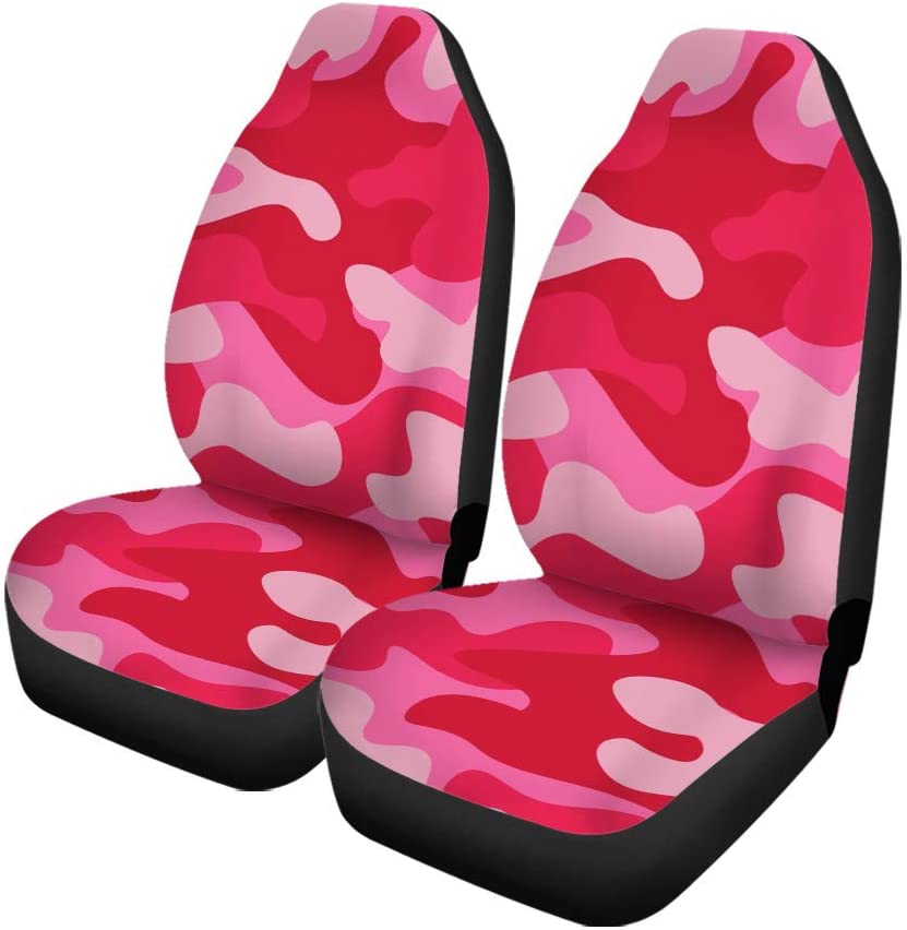 ZHANZZK Set of 2 Car Seat Covers Pink Camouflage Universal Auto Front Seats Protector Fits for Car，SUV Sedan，Truck