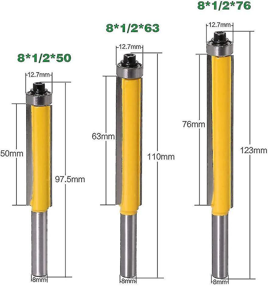 3 Pcs Woodworking Cutter Extra Long Cutter Shaving Cutter Straight Bit， With 8mm Handle