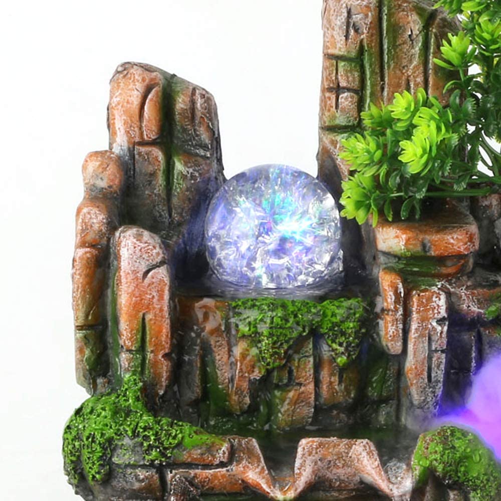 TFCFL Desktop Fountain Ornament Waterfall Rockery Humidifier W/ LED Light Office Decor