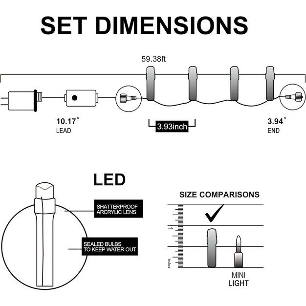 150 Multicolor Led Green Wire String Lights 8 Modes