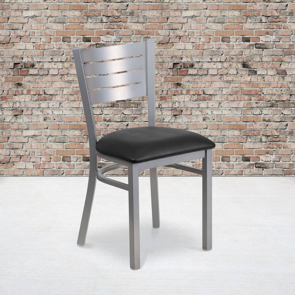 Flash Furniture Hercules Series Silver Slat Back Metal Restaurant Chair with Black Vinyl Seat XUDG60401BKV