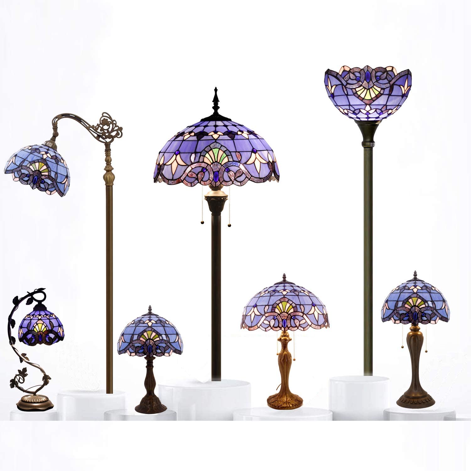 GEDUBIUBOO  Lamp Blue Purple Stained Glass Baroque Table Lamp Lavender Style Bedside Desk Light Metal Base 16X16X24 Inches Decor Bedroom Living Room  Office S003C Series