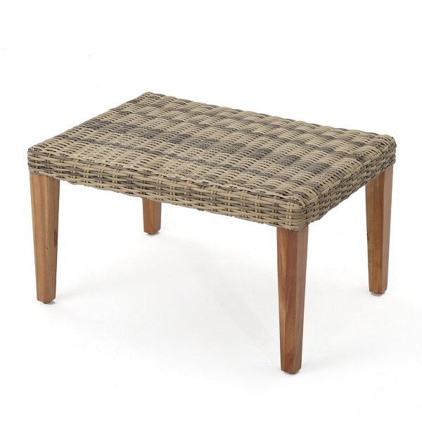 Hampton Outdoor Transitional Wicker and Acacia Wood Ottoman by Christopher Knight Home