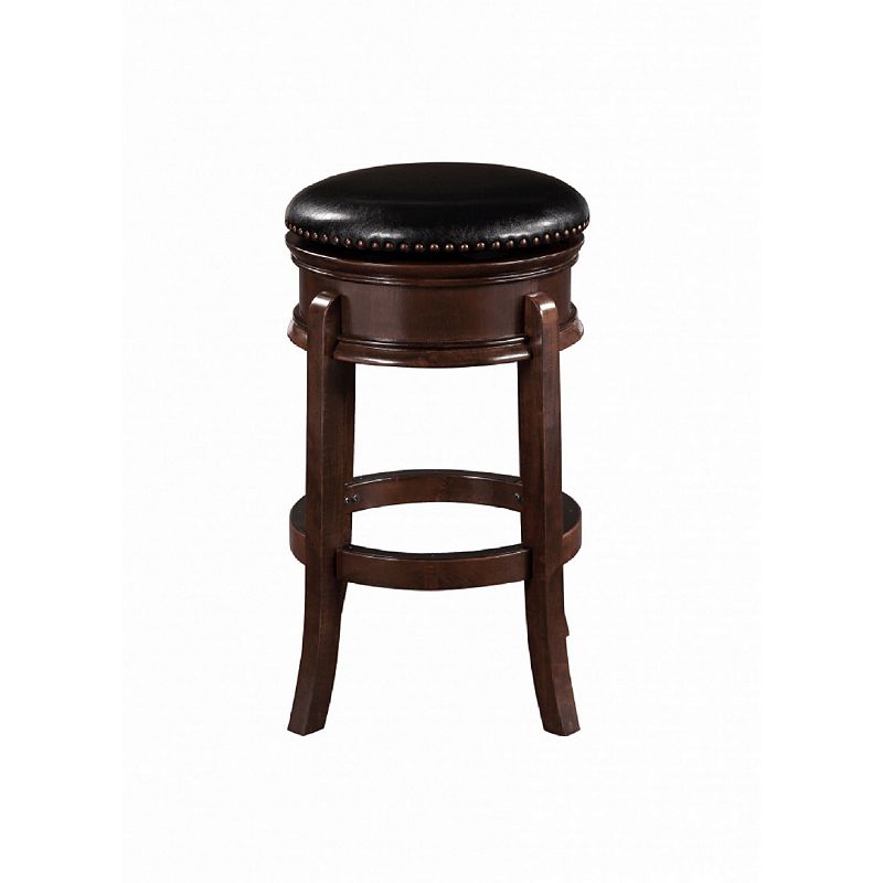 Sabi 29 inch Swivel Counter Stool， Solid Wood， Faux Leather， Brown， Black