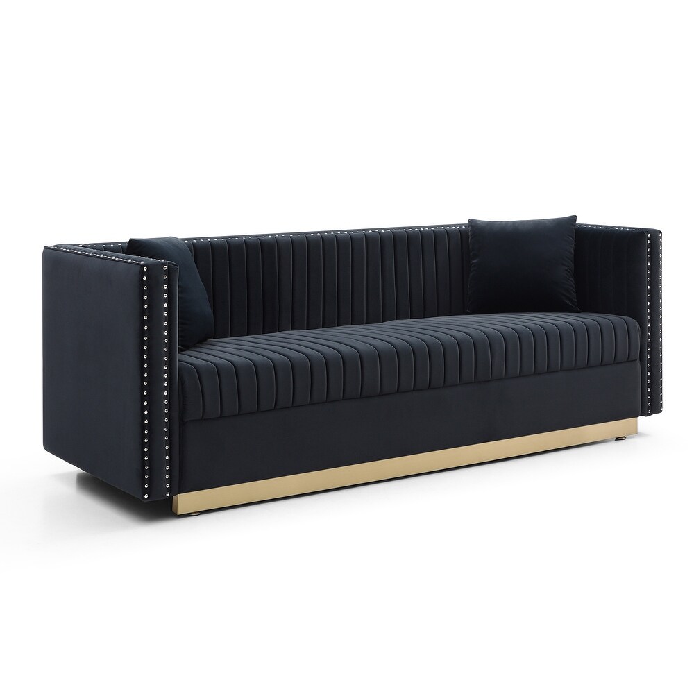 Velvet Chaise Lounge Loveseat Black Tufted Sofa Nailhead Arms Settee