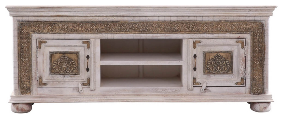 Valeska Solid Wood Brass Metal Entertainment TV Console Cabinet   French Country   Entertainment Centers And Tv Stands   by Sierra Living Concepts Inc  Houzz