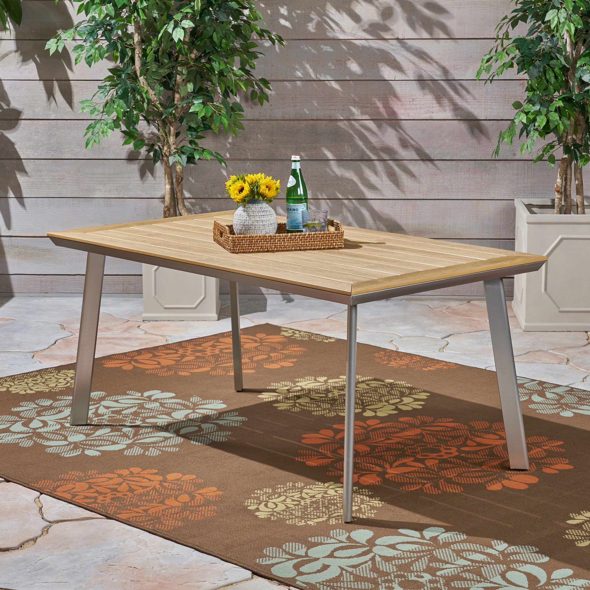 Able Outdoor Aluminum Dining Table with Faux Wood Table Top