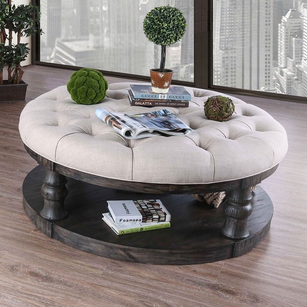 Wooden Round Coffee Table With Open Shelf