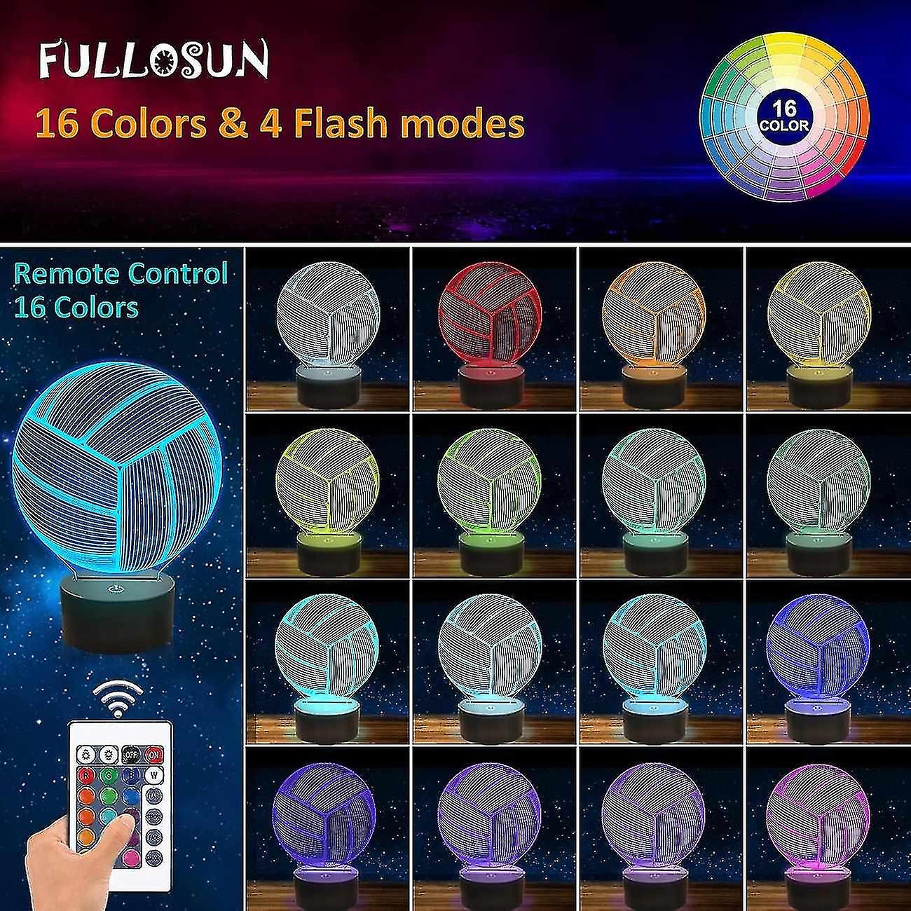 Volleyball 3d Night Light， Sport Mood Illusion Lamp For Kids With Remote Control 16 Colors Changing，