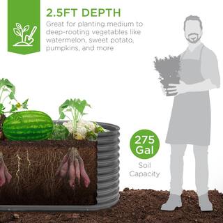 Best Choice Products 5.25 ft. x 2.7 ft. Oval Steel Raised Garden Bed Customizable Outdoor Planter for Gardening Plants in Dark Gray SKY6415