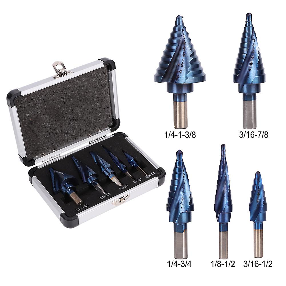 5pcs Step Drill Set Triangle Shank Spiral Groove Plating Deburring Chamfering Tools