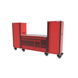 Husky 72 in. W x 24.5 in. D Professional Duty 20-Drawer Mobile Workbench Tool Storage Combo with 2 End Lockers in Red HPROSUITE8RED