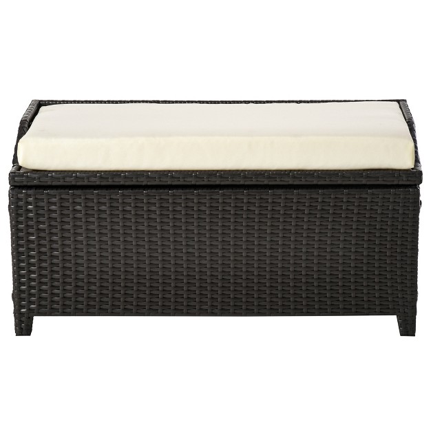 Outsunny Storage Bench Rattan Wicker Garden Deck Box Bin With Interior Waterproof Cloth Bag And Comfortable Cushion