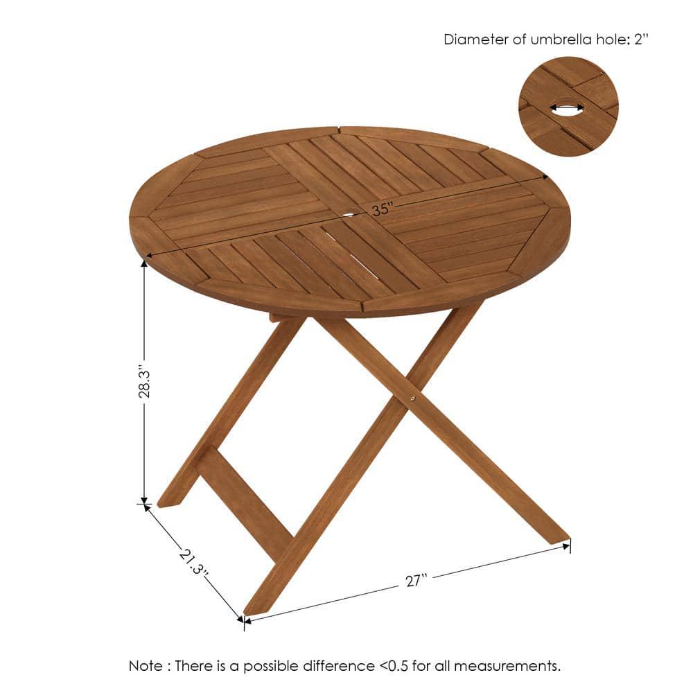 Furinno Tioman Hardwood Sunlight Outdoor Folding Dining Table with Umbrella Holes