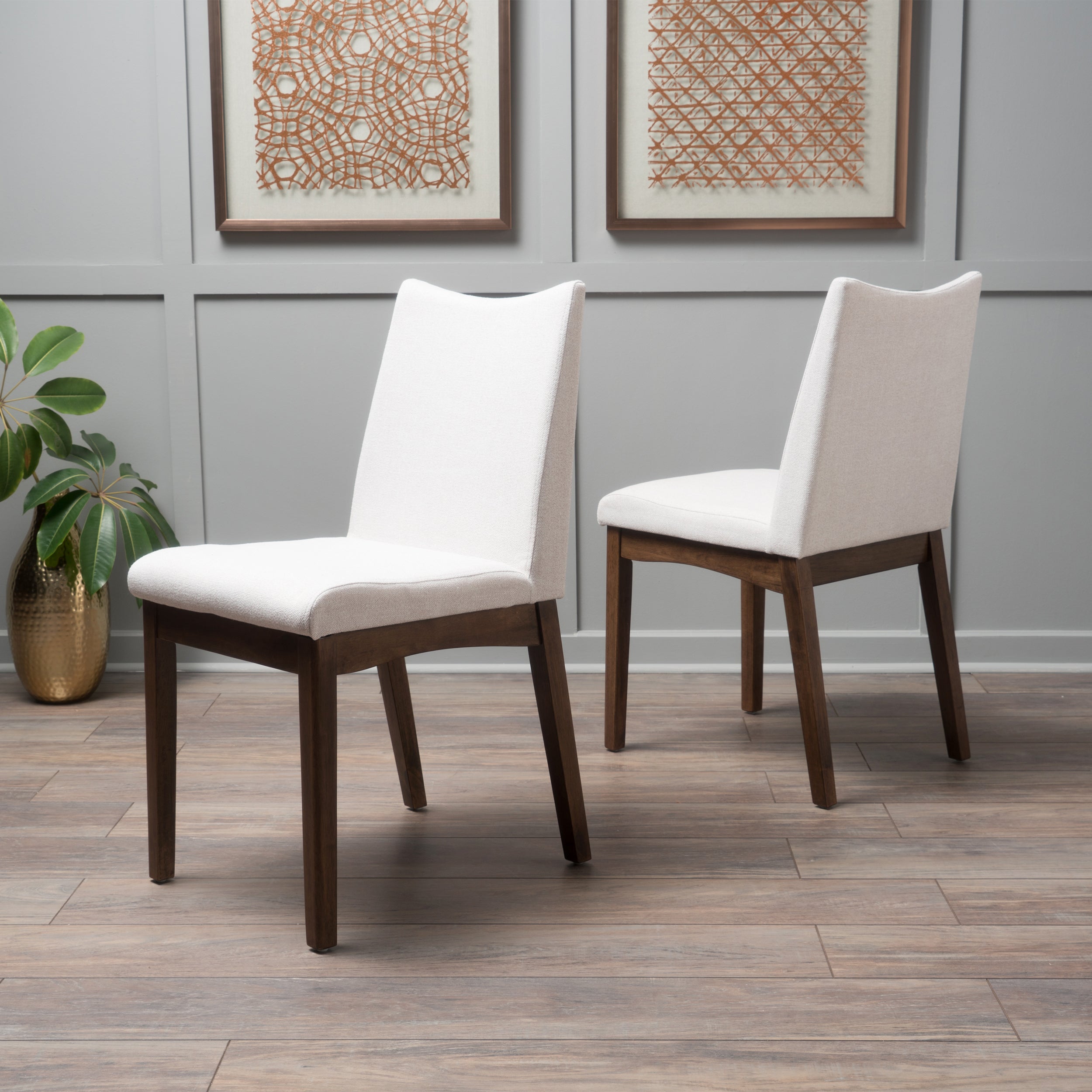 Gertrude Fabric & Wood Finish Mid-Century Modern Dining Chairs (Set of 2)