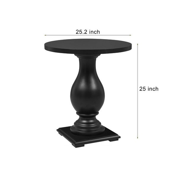 Wooden Side End Table with MDF Top and Black Oak Veneer， Classic Curved Les and Solid Wood Pedestal