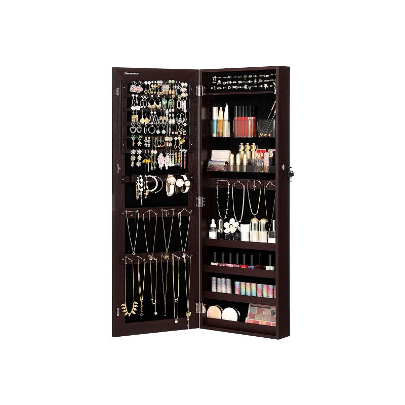 Mirror Jewelry Cabinet Armoire， Lockable Wall-Mounted Storage Organizer Unit