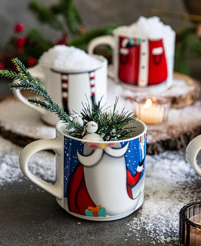 Over and Back Snowman and Santa Stackable Mugs Set of 4